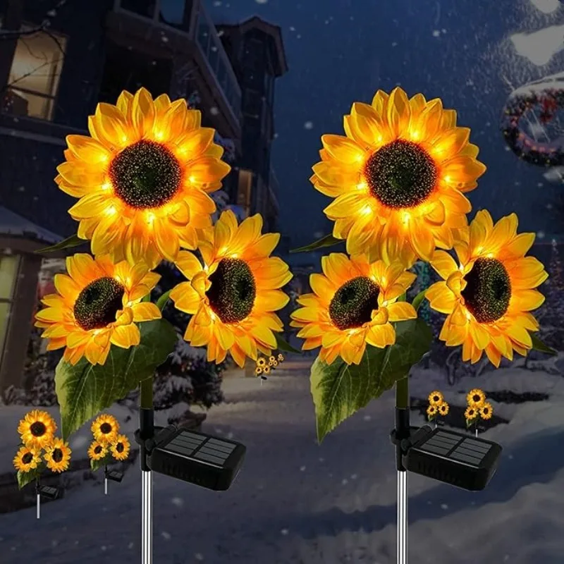 

Sunflower Solar Lights Outdoor Decor with 3 LED Sunflower Yellow Flower Lights Waterproof for Patio Lawn Garden Pathway Decor