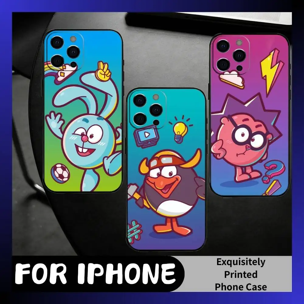 

KROSH Russia Cartoon K-Kikoriki Phone Case For iPhone17,16,15,14,13,12 Plus,Max Soft Silicone Black Cover