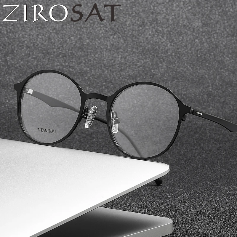 

ZIROSAT P8821 Pure Tatinium Full-Rim Round Prescription Eyeglasses Myopia Optical Frames Screwless Eyewear For Women Or Men