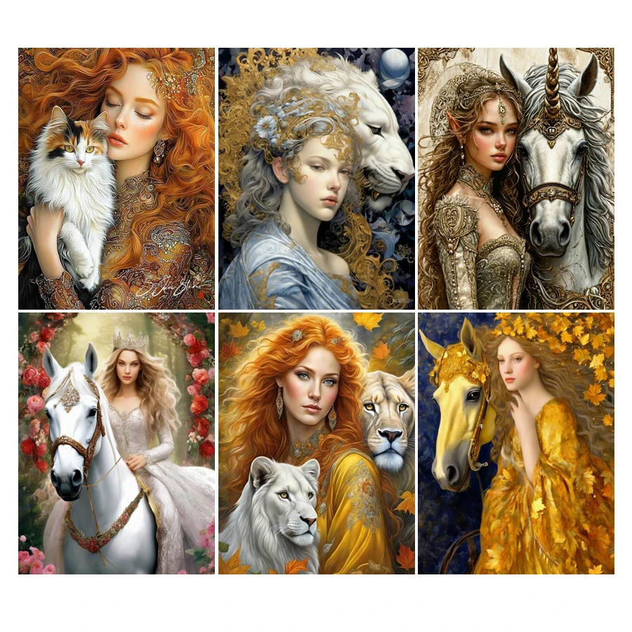 

Woman And Animals Lion New Arrival Diy Diamond Painting Kits Cat Full Mosaic Art Rhinestone Embroidery Horse Picture Wall Decor