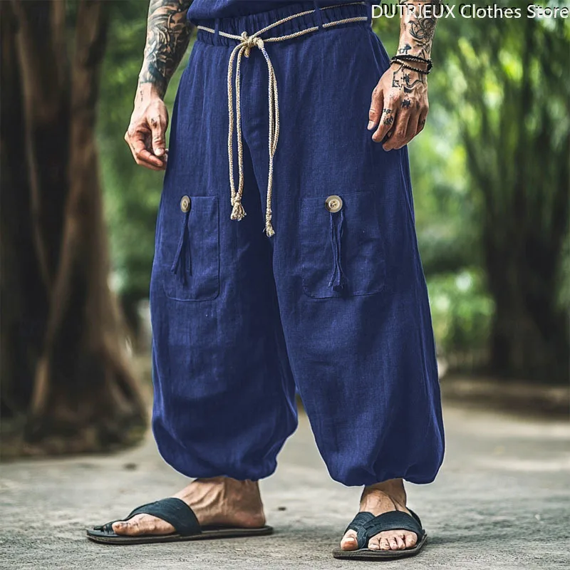 

2025 New Comfortable Breathable Men's Wide-leg Pants Spring/Summer Men's Artistic Retro Cotton & Linen Casual Vacation Trousers