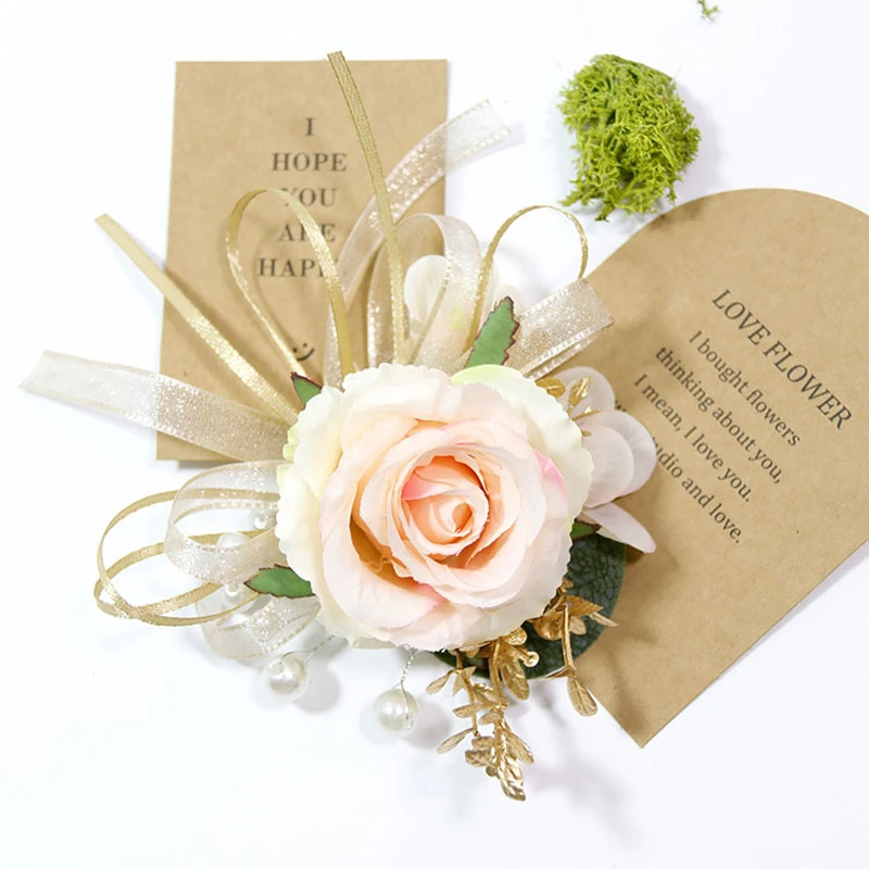 Boutonnière et Corsage de Poignet, Style Occidental, Sen, Invité, Banquet, ix, Corintersection, Fleur de Poignet, Fournitures de Mariage, Couleur Rose