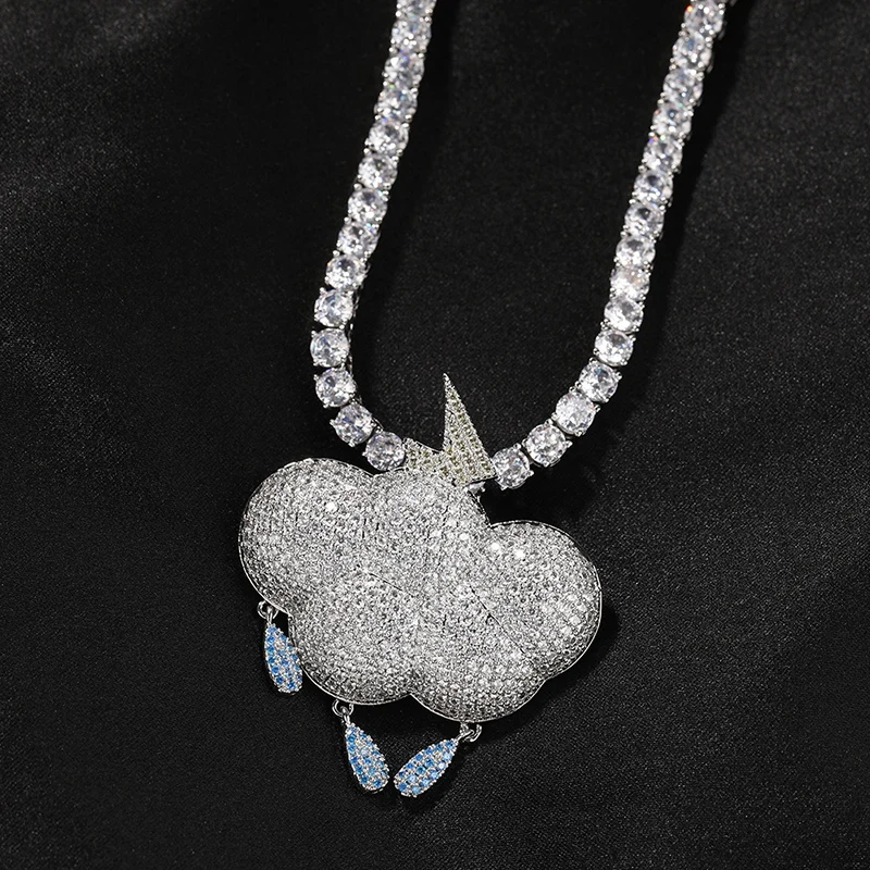 Hip Hop 3A+CZ Stone Paved Bling Iced Out Lightning Cloud Pendants Necklaces Rapper Jewelry