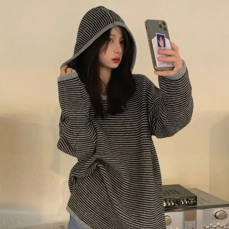 

2022 O Neck Striped Hoodie T Shirt Woman Autumn Long Sleeve Shirt Woman T-shirt Fashion Loose Korean Style Women Shirt