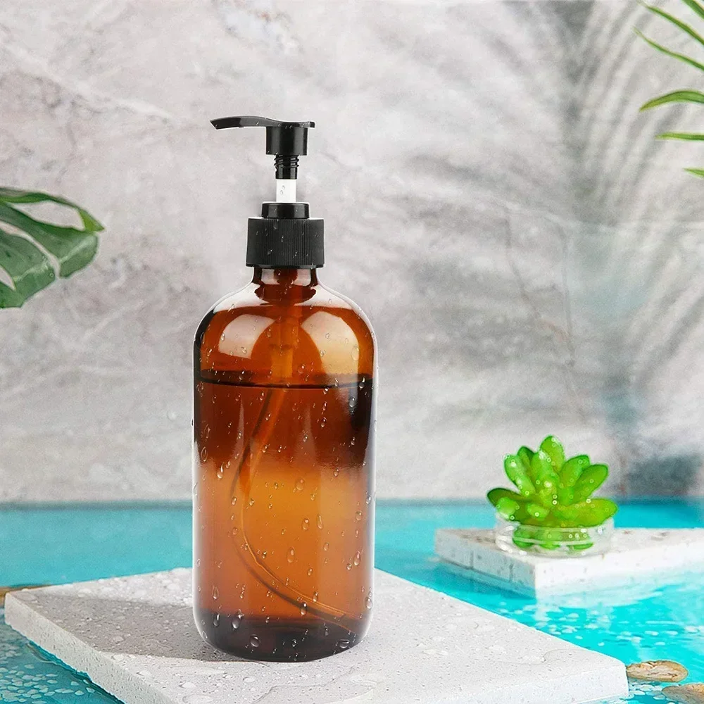 480ml/240ml Brown Glass Soap Dispenser Bathroom Soap Dispen Refillable Lotion Liquid Bottling Shampoo Lotion Shower Gel Bottles