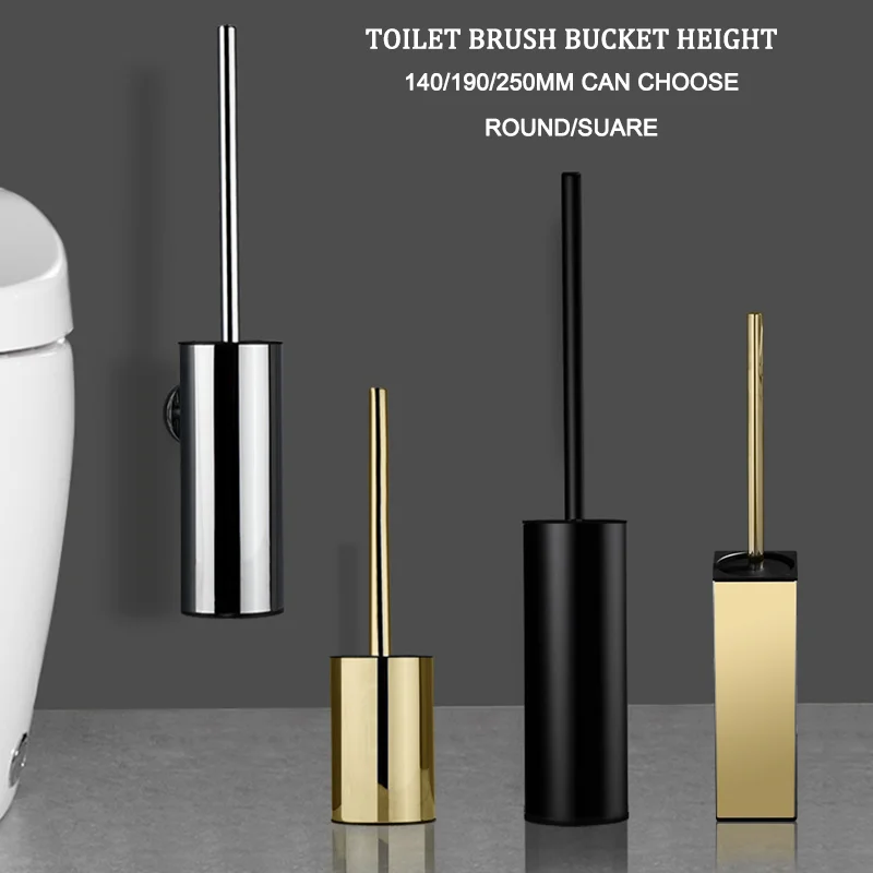 Gold Toilet Brush Holder Set Chrome Black Round Square Clean Tool Durable Vertical Toilet Brush Bathroom Cleaning Accessories