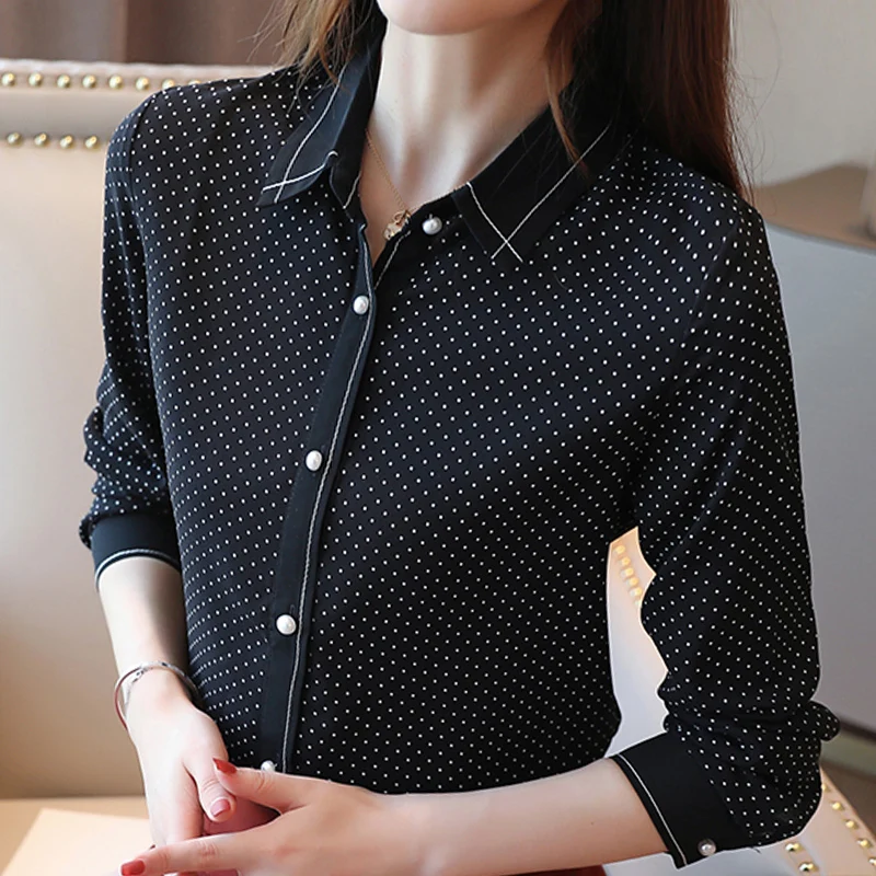 Blusas Mujer De Moda 2024 Long Sleeve Women Shirts Dot Chiffon Blouse Shirt Tops Turn Down Collar Office Blouse For Women B864