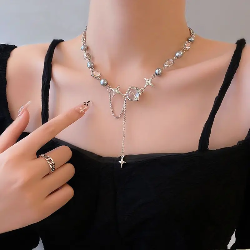 Sweet Cool Style Diamond Set Five pointed Star Love Butterfly Belt Buckle Leather Material Fashion Girl Spicy Girl Necklace