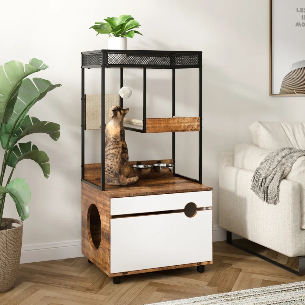 

Cat Litter Box Enclosures with Cat Tree Tower, Cat Furniture ,Cat Cabinet