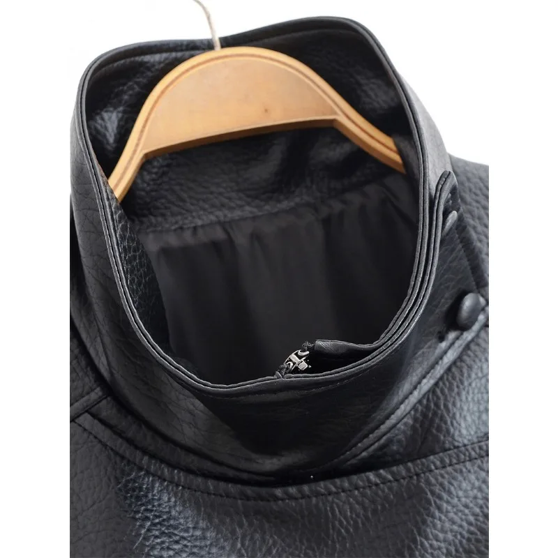 Jaquetas de Couro Sintético Femininas Outono Chic Sólidas de Manga Longa com Gola Alta Moda Casual Outono Inverno Streetwear Jaqueta de Motocicleta