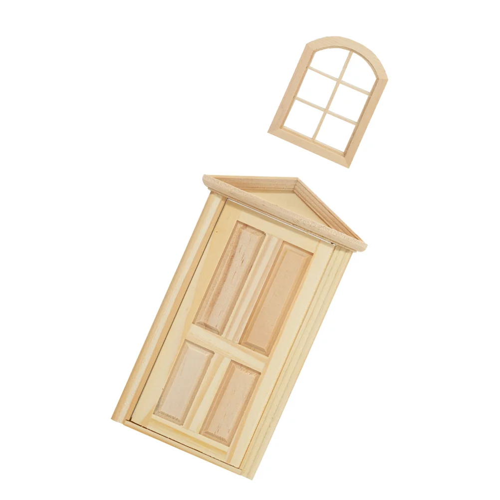 Puerta delantera para casa de muñecas, puertas y ventanas, accesorios para el hogar, accesorios en miniatura para bebés, decoración de abedul