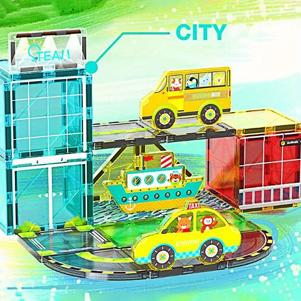 ตัวต่อแม่เหล็กเมือง DIY 32 ชิ้น - ของเล่น STEM ขนาดใหญ่ MOC ของเล่นแม่เหล็กสร้างสรรค์ ของเล่นแม่เหล็กเสริมพัฒนาการเด็ก ของขวัญ