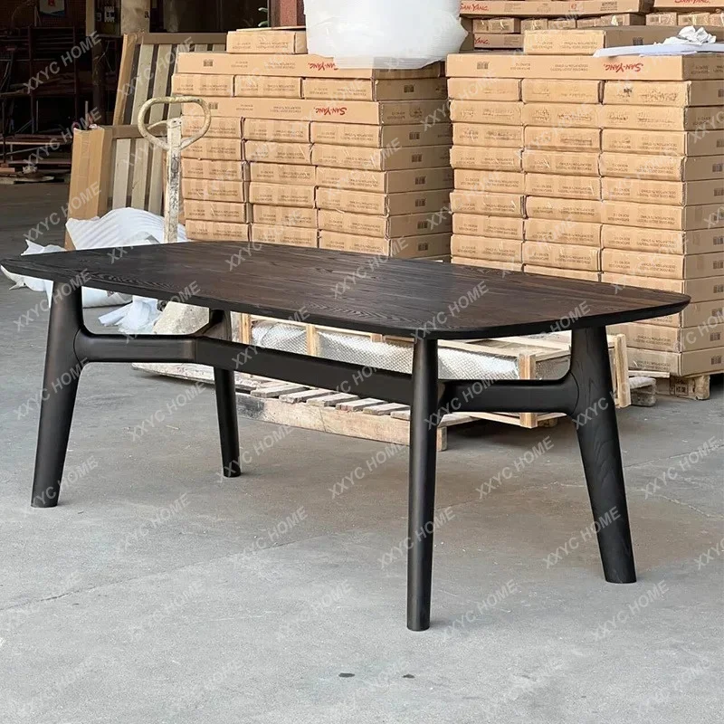 XX Medieval solid wood dining table Household rectangular  black high-end retro modern minimalist dining table