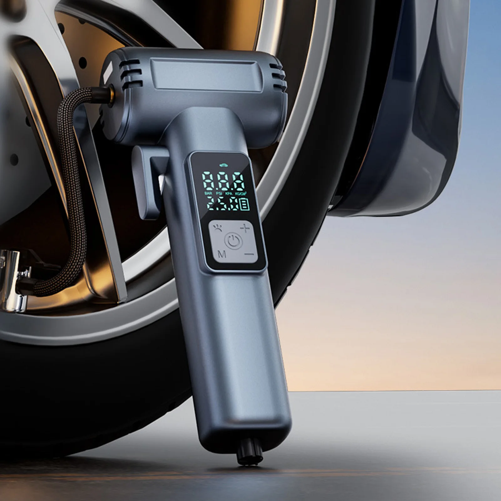 Cordless Air Pump for Car Tires Automatic Shut Off Portable Tire Inflator with Digital Pressure Gauge for Motorcycle Ball Bike