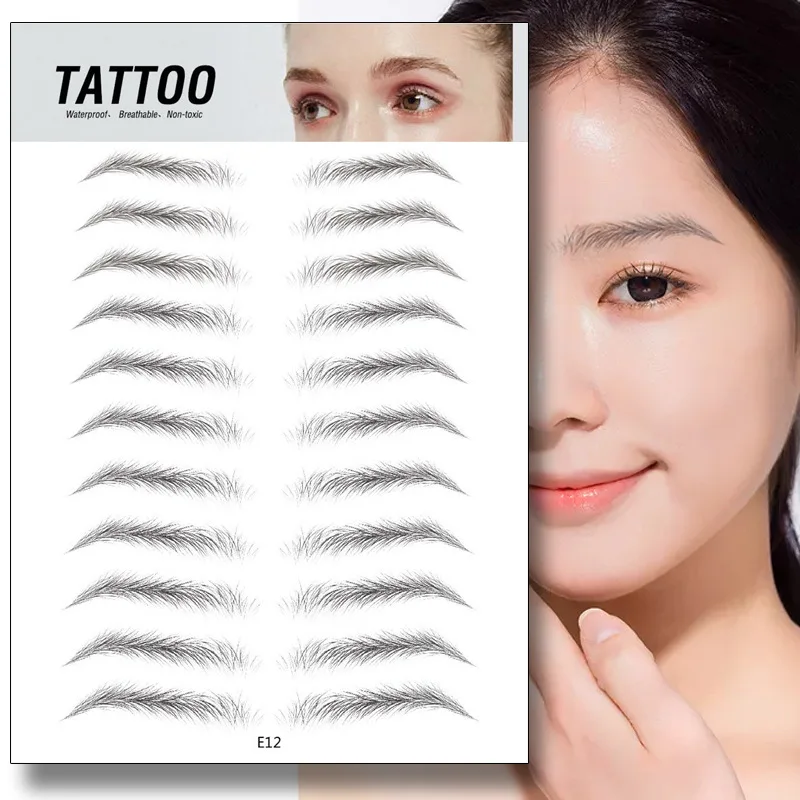 Waterproof 4D Eyebrow Tattoo Stickers Bionic Eyebrow Semi-permanent Water Transfer Lasting Brown Eyebrow Tattoo Stickers Makeup