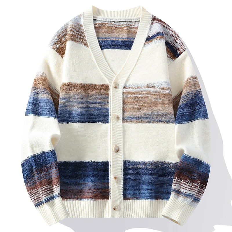 Men Women Autumn Winter Oil Painting Style Knitted Cardigan Fashion Casual Sweater Thickened Warm Coat High-quality Streetwear