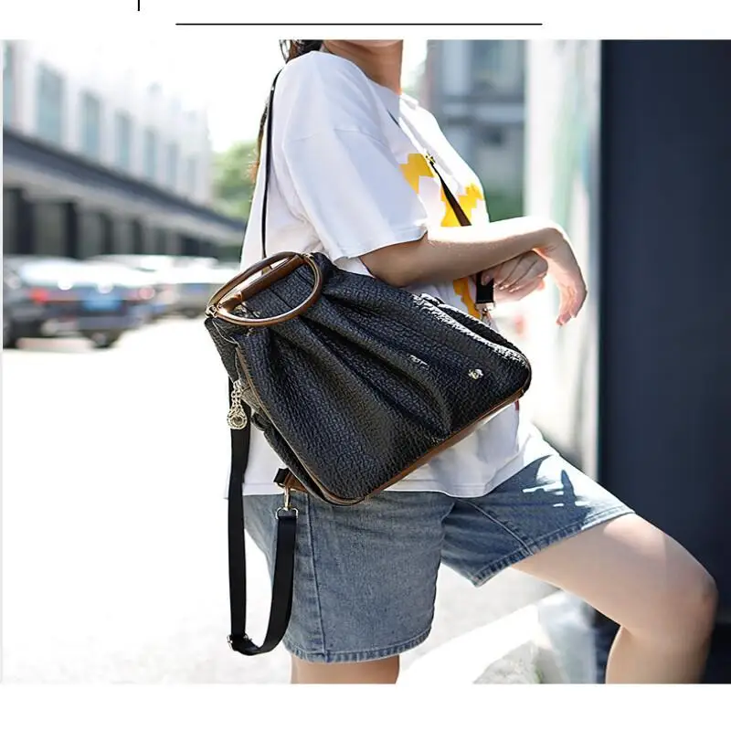 

A Retro, Unique and Elegant Pleated Backpack Large Capacity Multi-Functional Waterproof Handbag Crossbody Bag Schoolbag