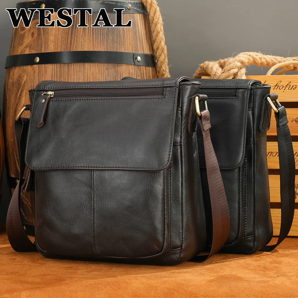 WESTAL Men's Bags Genuine Leather Messenger Bag Crossbody Shoulder Bags For Male Casual Handbag Men Sling Pack For Work Business