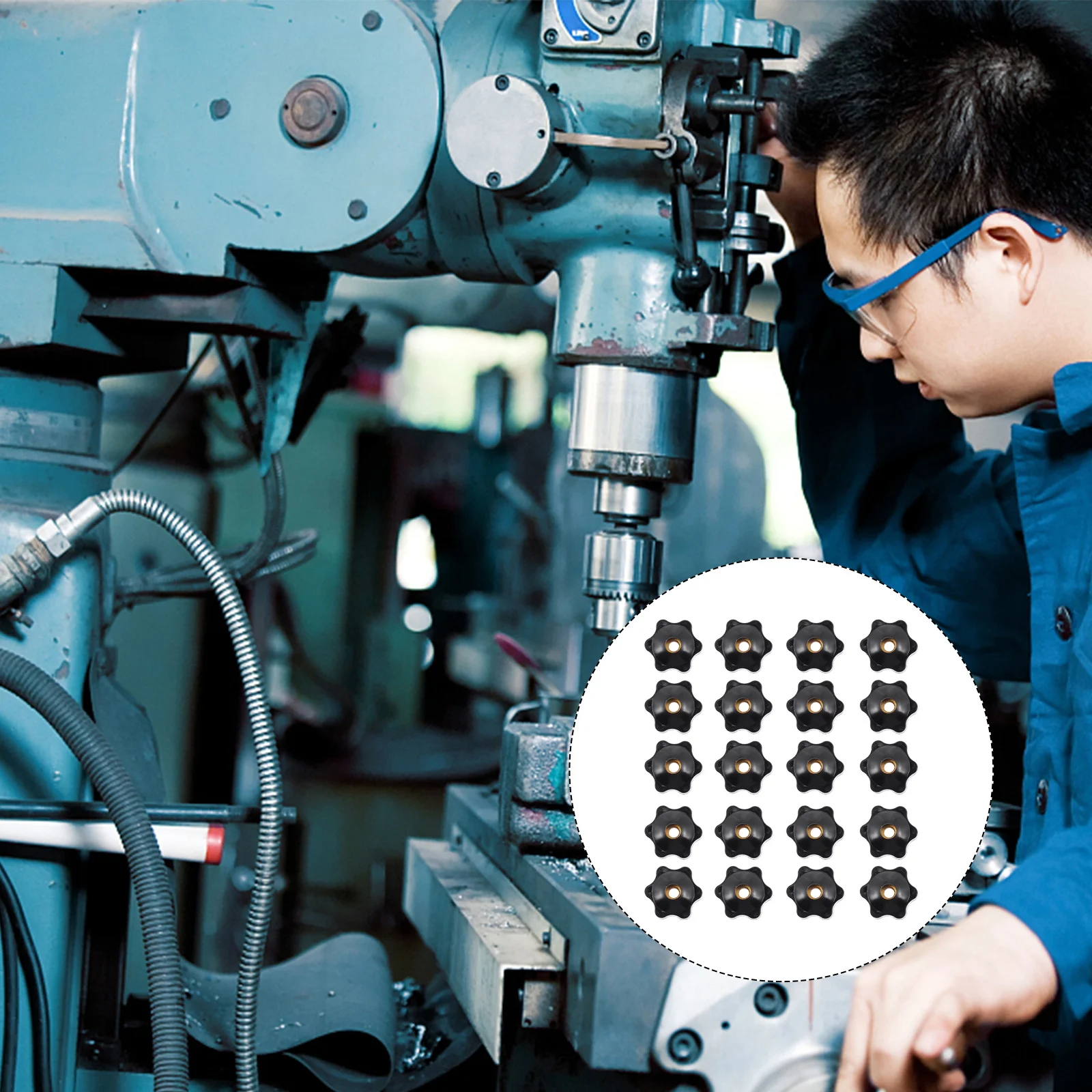 

20 Pcs Star Shaped Clamping Knob Black Plastic H Nut ABS Material Non Slip Grip Machine Tool Part Threaded Hardware