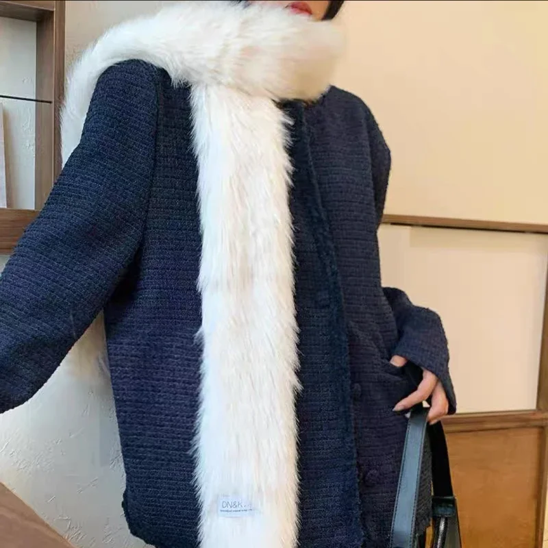 

Korean Version of The Imitation Fur Scarf Pure Colour Plush Scarf Windproof Cold Thickened Fox Hair Collar Winter Accessories