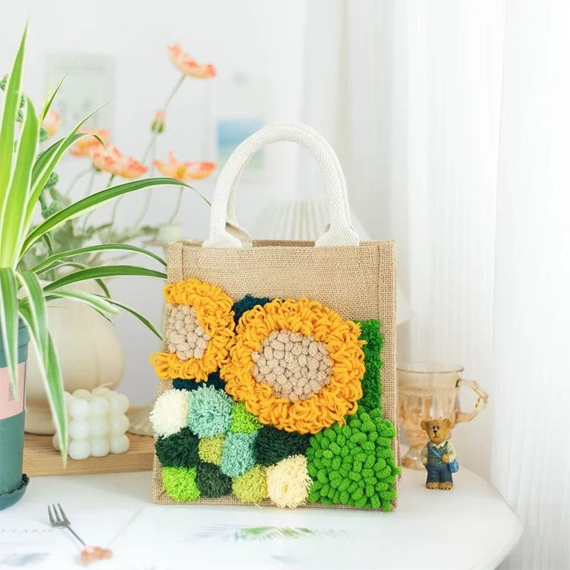 

Handmade DIY Gift Practical Handbag Material Kit for Beginners Utilizes Time with Friends Seaside Motif Linen Fabric Bag