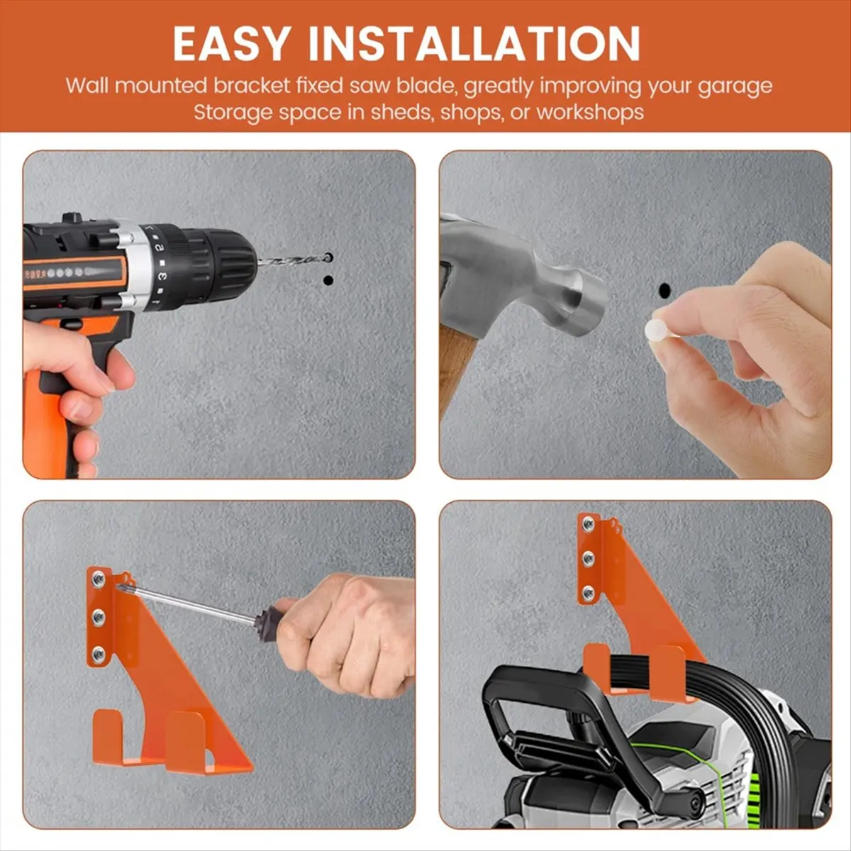 

Кронштейн для бензопилы AA49, 2 шт., настенное крепление, металлический, усиленный, для гаража, органайзер для хранения бензопил, стойка для бензопил