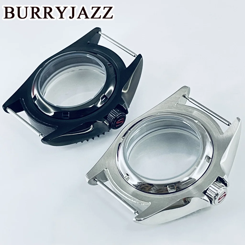 Buryjazz 42mm nh34 nh35 nh36 nh38 caixa de relógio mecânico retro moldura caixa aço inoxidável à prova dwaterproof água safira cristal
