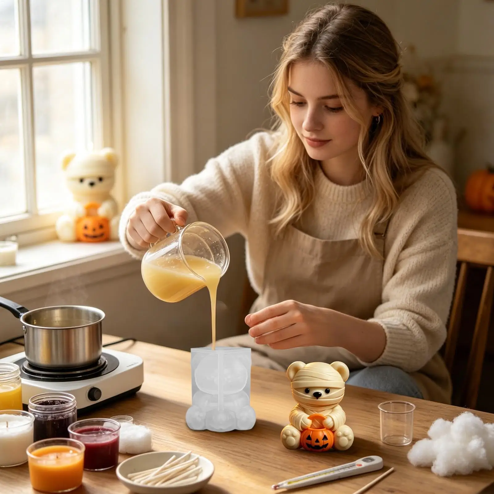 Halloween Candle Mold 3D Silicone Bear Shaped Mummy Craft DIY Resin Casting Epoxy Plaster Soap Mould Home Party Decor Gift view 6