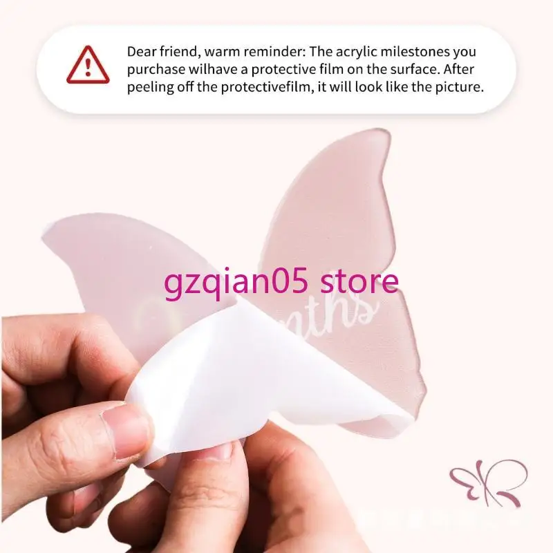 N7ME Pack of 14pcs Baby Acrylic Landmark Cards Cloud/Butterfly Photo Props Toy التذكارية لنمو الأطفال حديثي الولادة