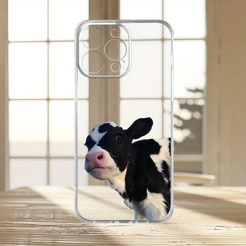 Funda de teléfono con diseño de vaca adecuada para iPhone 17 16 15 14 13 12 11 Pro/Max/Plus, funda trasera transparente anticaída y a prueba de golpes