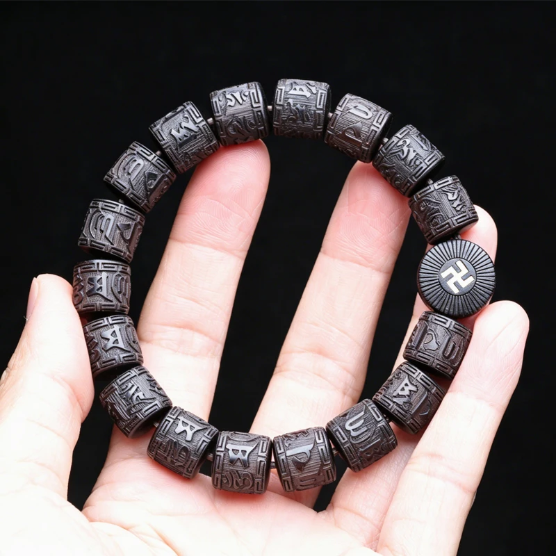 Natürliches Ebenholz Tibetisches Sechs-Wort-Mantra Tibetisches Buddhistisches Gebetsrad-Armband 12mmx12mm Universal – Detail 6