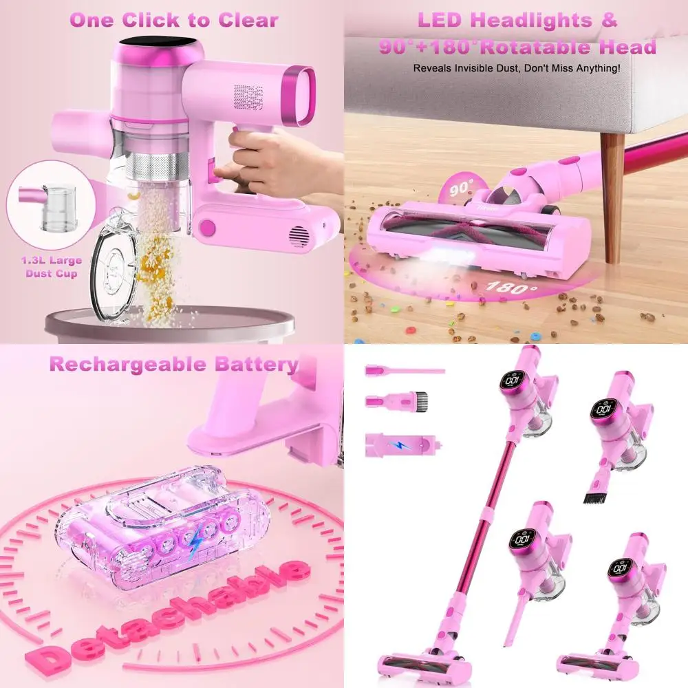 Cordless 45000Pa 450W Vacuum Cleaner with LED Touch Screen, Wall Dock, Anti-Tangle, Lightweight for Pet Hair, Floors, and Carpet