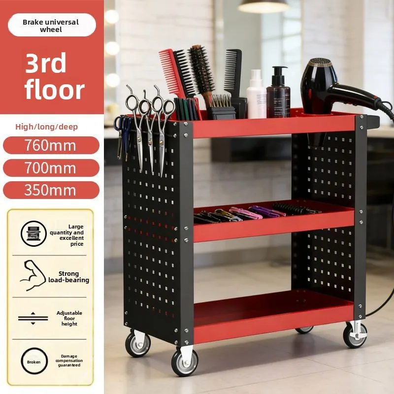 Salon Trolley Salon Furniture 3Tier Multi‑Functional Handcart with Drawer Storage Rack for Barbershop Salon Parts Tool Organizer