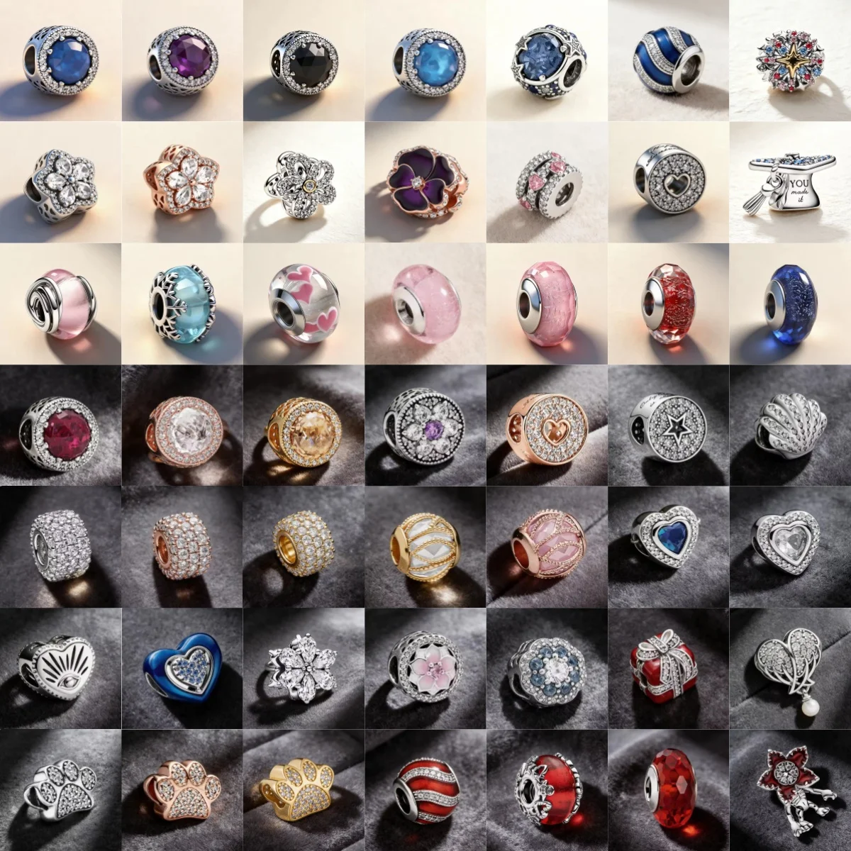 S925 Silver Heart, Flower, Claw, Shell, Round Crystal Charm Interval Bead, Women's DIY Bracelet Jewelry Accessories Gift