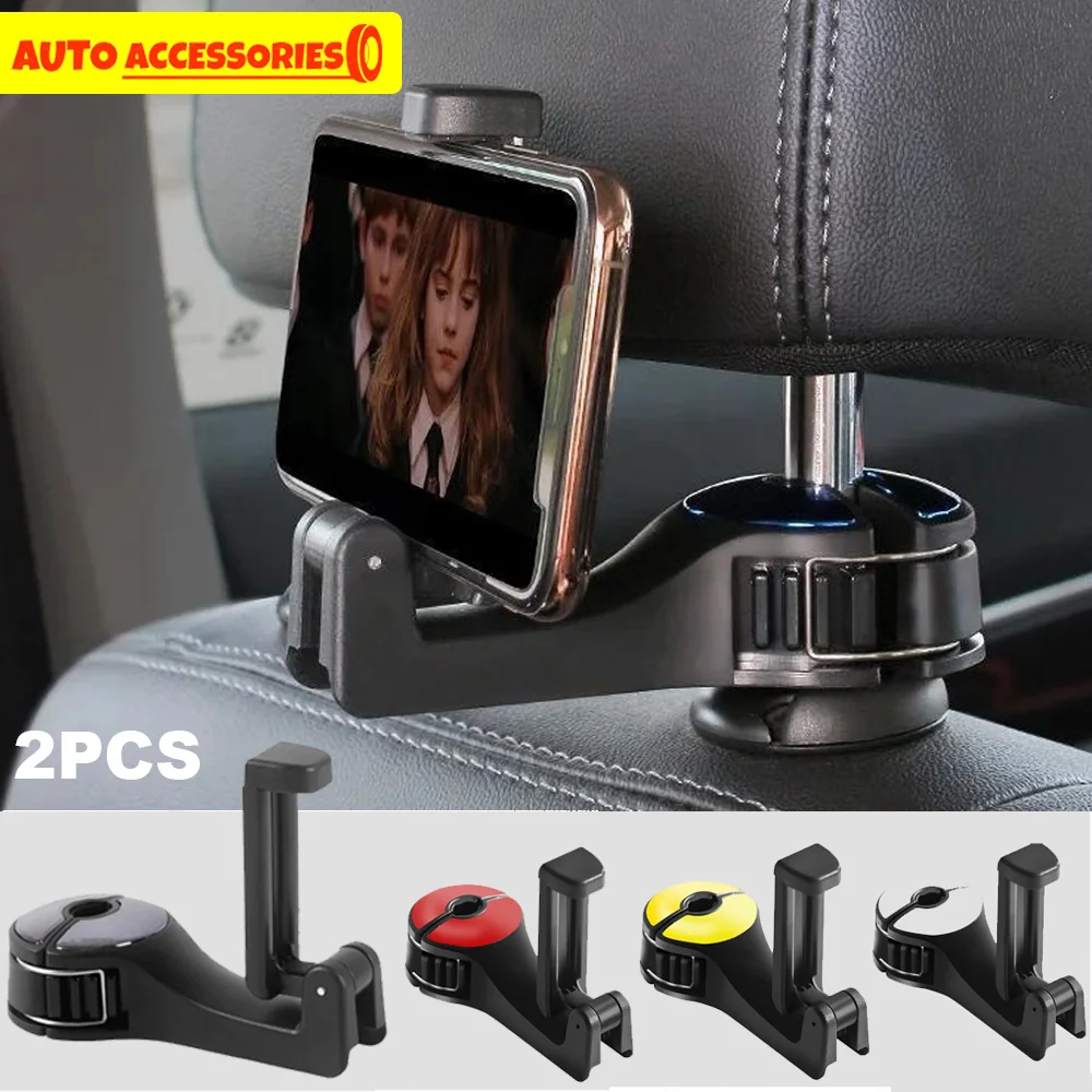 Multi-functional 2 In 1 Car Hook Hidden Multifunctional Rear Headrest Hook Car Rear Phone Holder Lock Type Mobile Phone Holder