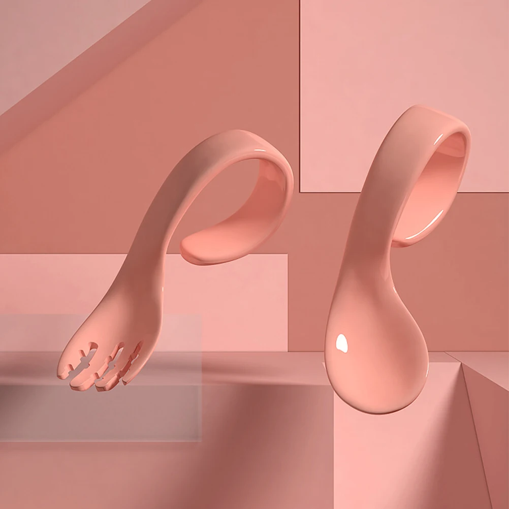 

4Pcs Baby Eating Tools Training Spoon and Fork Set Soft Handle for Small Hands Ideal for Developing Hand-Eye Coordination Color