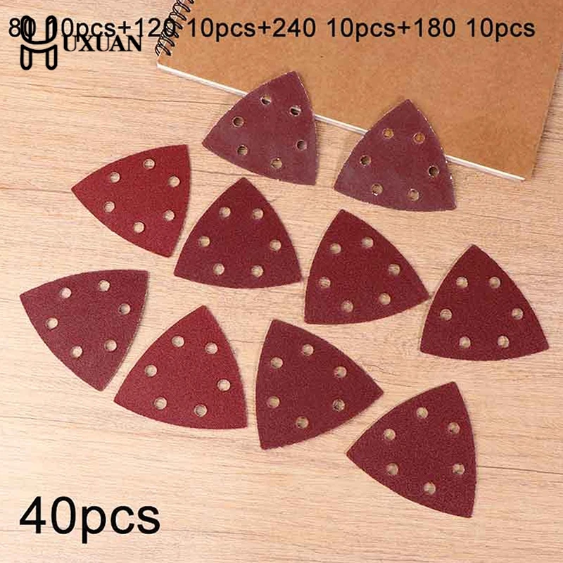 

Шлифовальная машина с 6 отверстиями, наждачная бумага, 40 шт., треугольные шлифовальные подушечки, зернистость 80 + 120 + 180 + 240, идеально подходит для шлифовальных машин Delta/много захвата