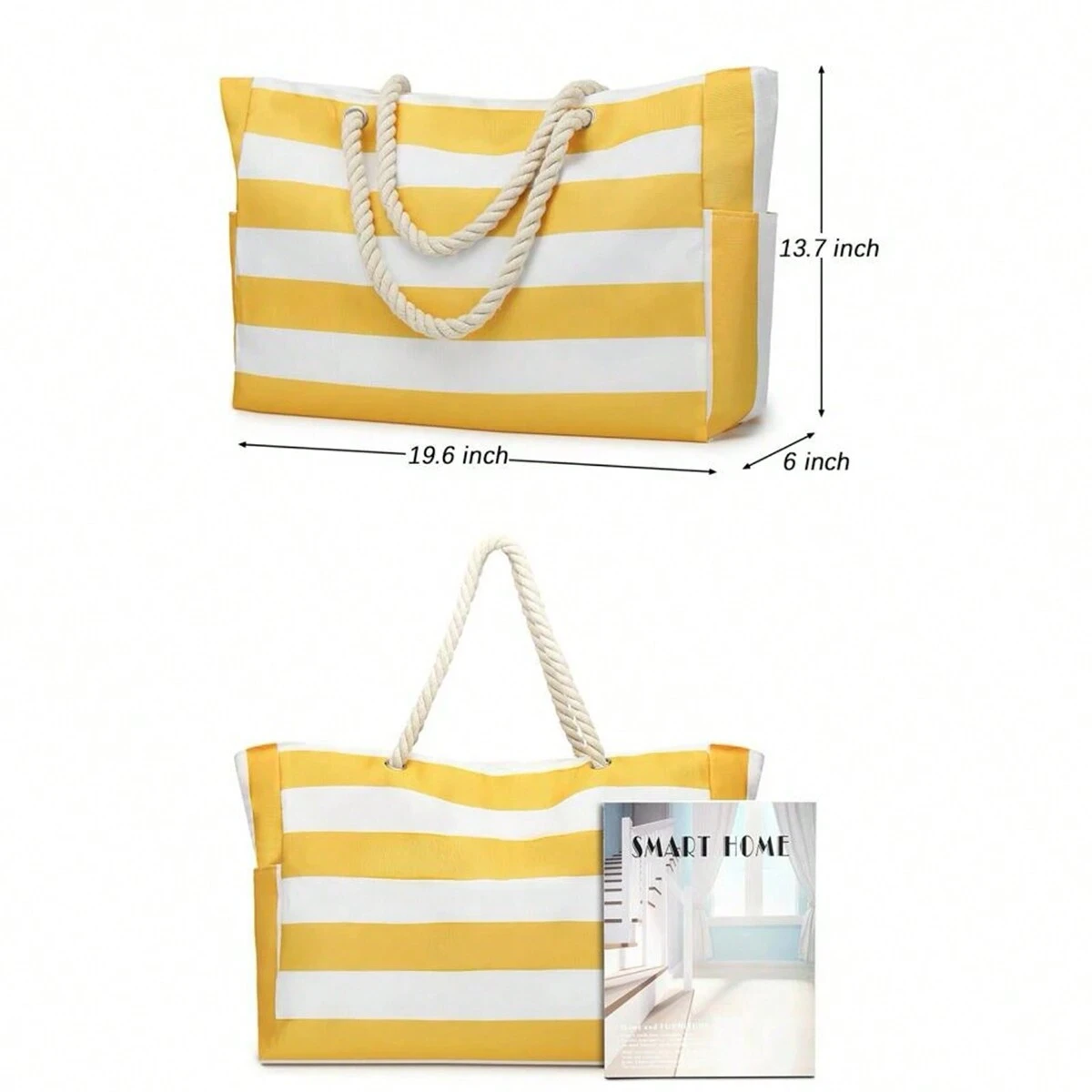 Striped Canvas Summer Beach Bag, Large Capacity Shopping Bag, Fashion Tote Bag For Travel,Ideal for Beach, Travel, & Camping