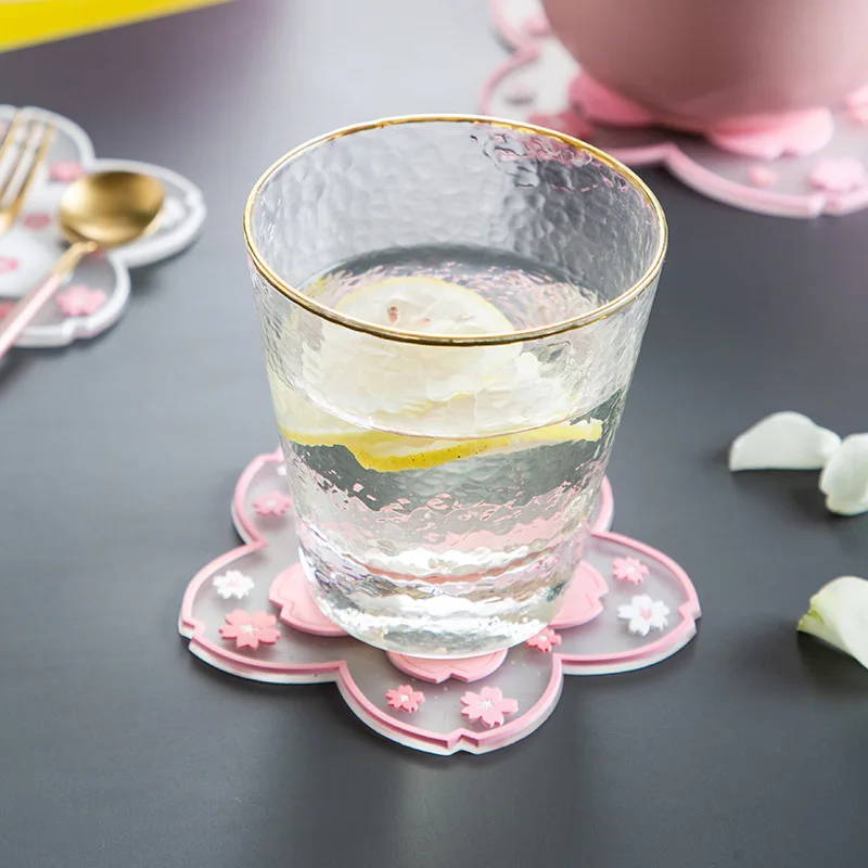 Kawaii pink colour Blossom Silicone Coasters Style Sakura Coffee Cup posavasos Sakura Insulated TableMat Tea Cup Home Decor Gift