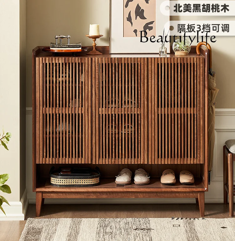 

Modern Light Luxury Solid Wood Shoe Cabinet North America Black Walnut Household Entrance Cabinet