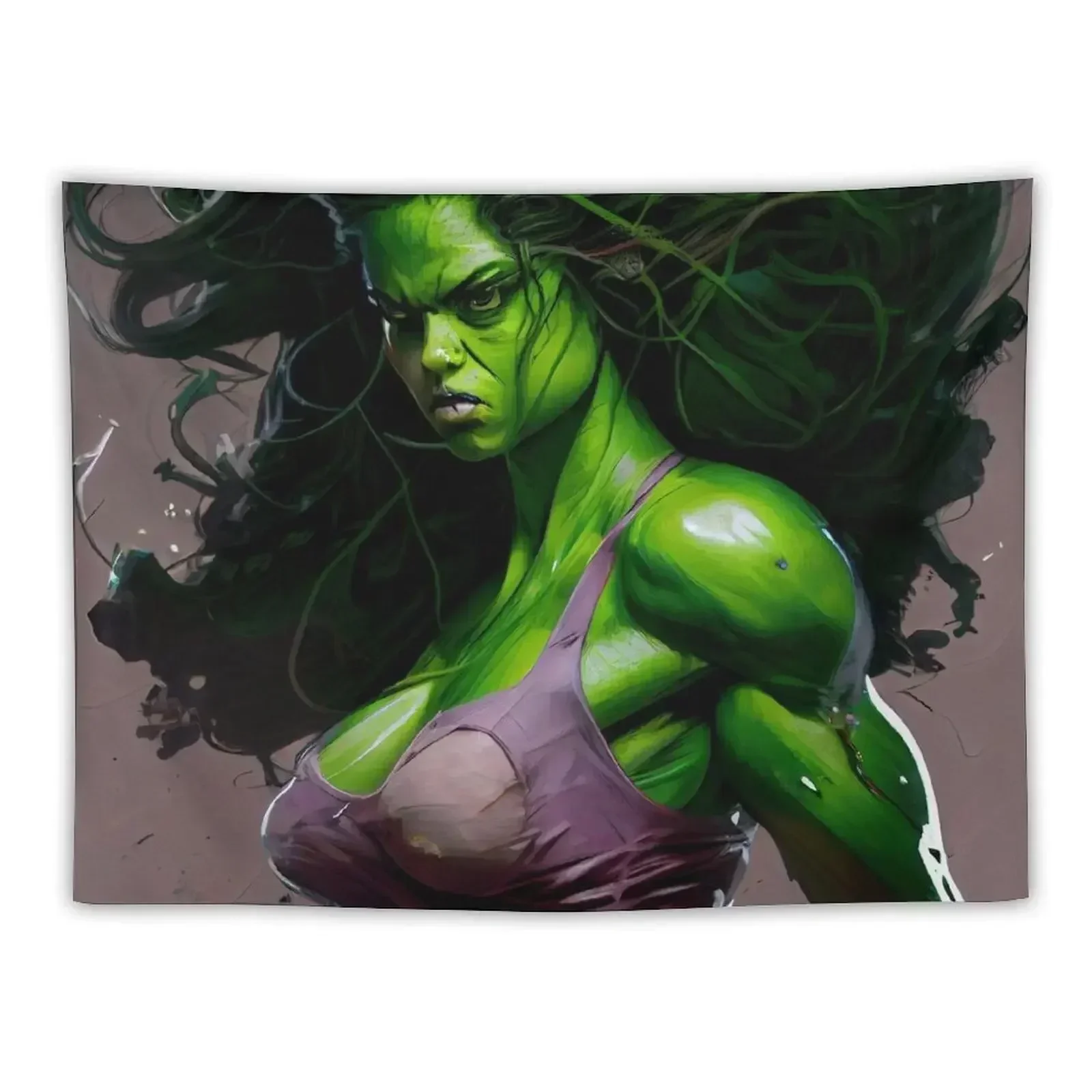 

Green Muscle Woman - Woman Power Tapestry Wallpaper Bedroom Bedrooms Decor Tapestry