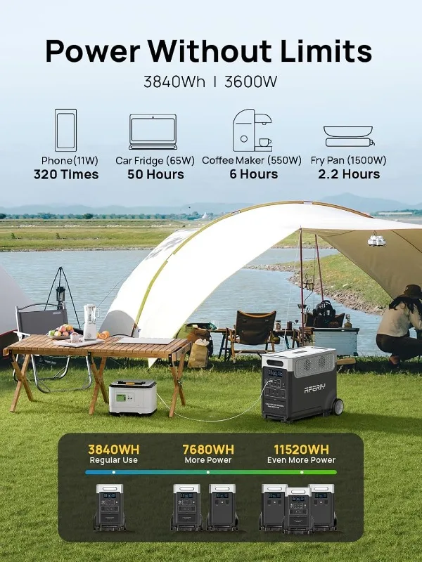 مجموعة مولدات الطاقة الشمسية بقدرة 3600 وات، محطة طاقة محمولة بقدرة 3840 وات في الساعة مع لوحة شمسية بقدرة 400 وات وبطارية LEP، مخرج تيار متردد 120 فولت للمنزل الاحتياطي RV #4