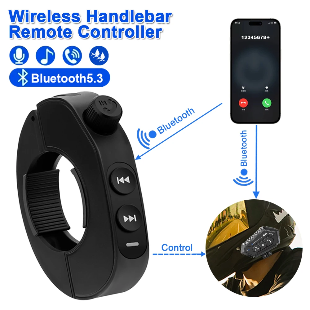 

Руль мотоцикла, пульт дистанционного управления, беспроводная гарнитура для шлема, пульт дистанционного управления, Bluetooth, комплект громкой связи, телефон, медиа-пульт дистанционного управления