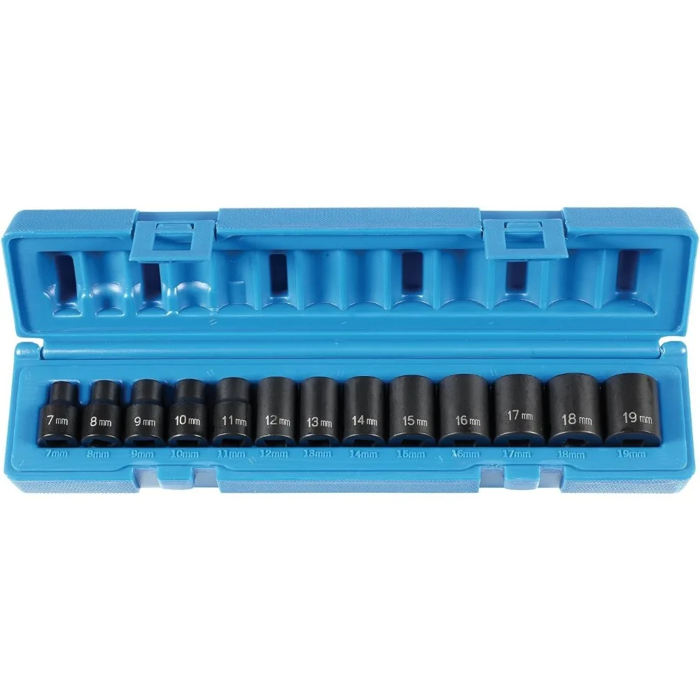 طقم مقابس متري شبه عميق مكون من 13 قطعة مع محرك 3/8 #4