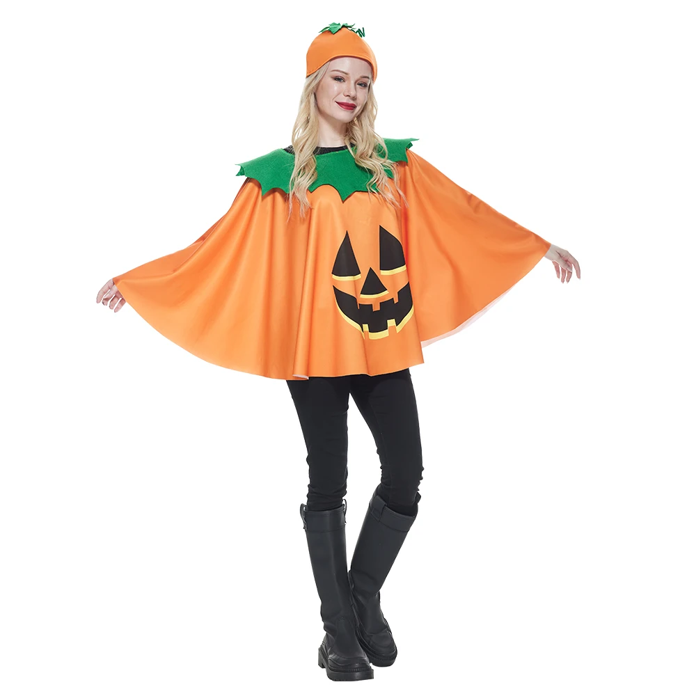 

Adult Halloween Pumpkin Costume Pumpkin Poncho Women Funny Cosplay Party Clothes Orange Carnival Easter Purim Fancy Dress