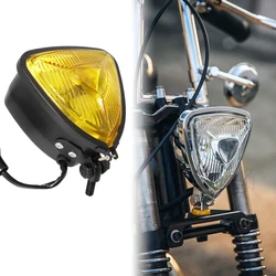 Cafe Racer Retro Motorcycle Triangle Headlight Clear Yellow Lens H4 12V 55W/60W Headlamp Waterproof For Bobber Chopper Custom