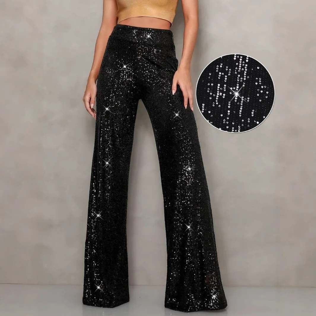 

Women's Fashion Elegant Glitter High Waist Party Dress Straight Leg Pants Wide Leg Pants Long Pants