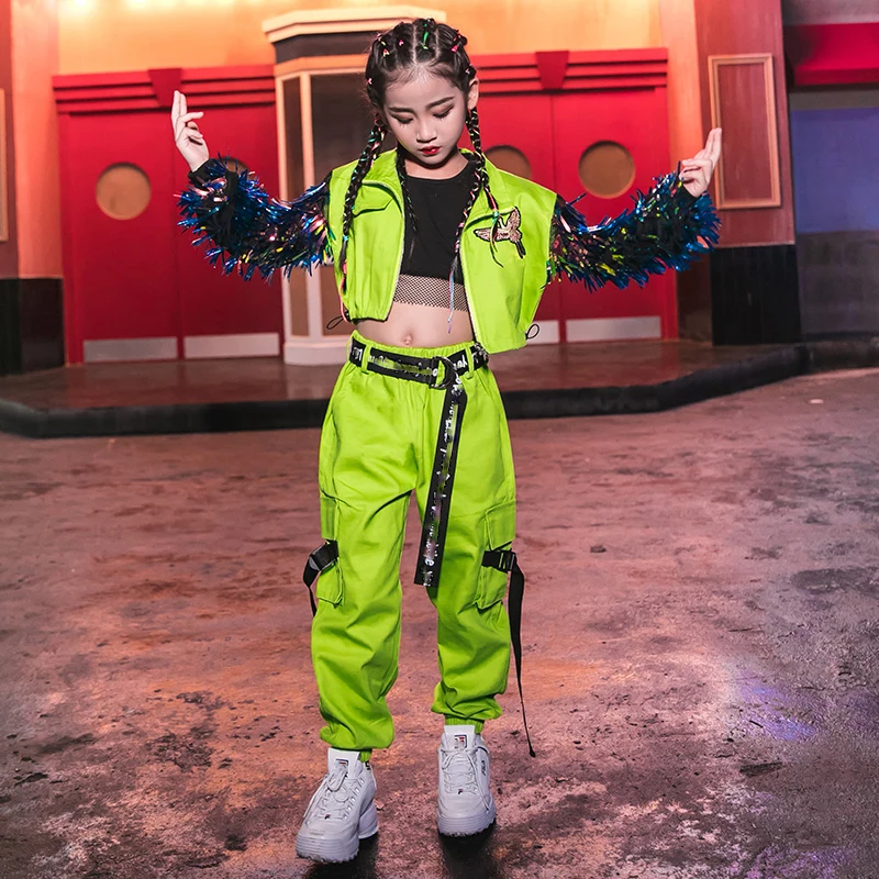 Fluorescent Tide Suit Street Dance Stage Show Dance Outfits New Children Jazz Dance Costumes Girls Hip Hop Clothing Loose