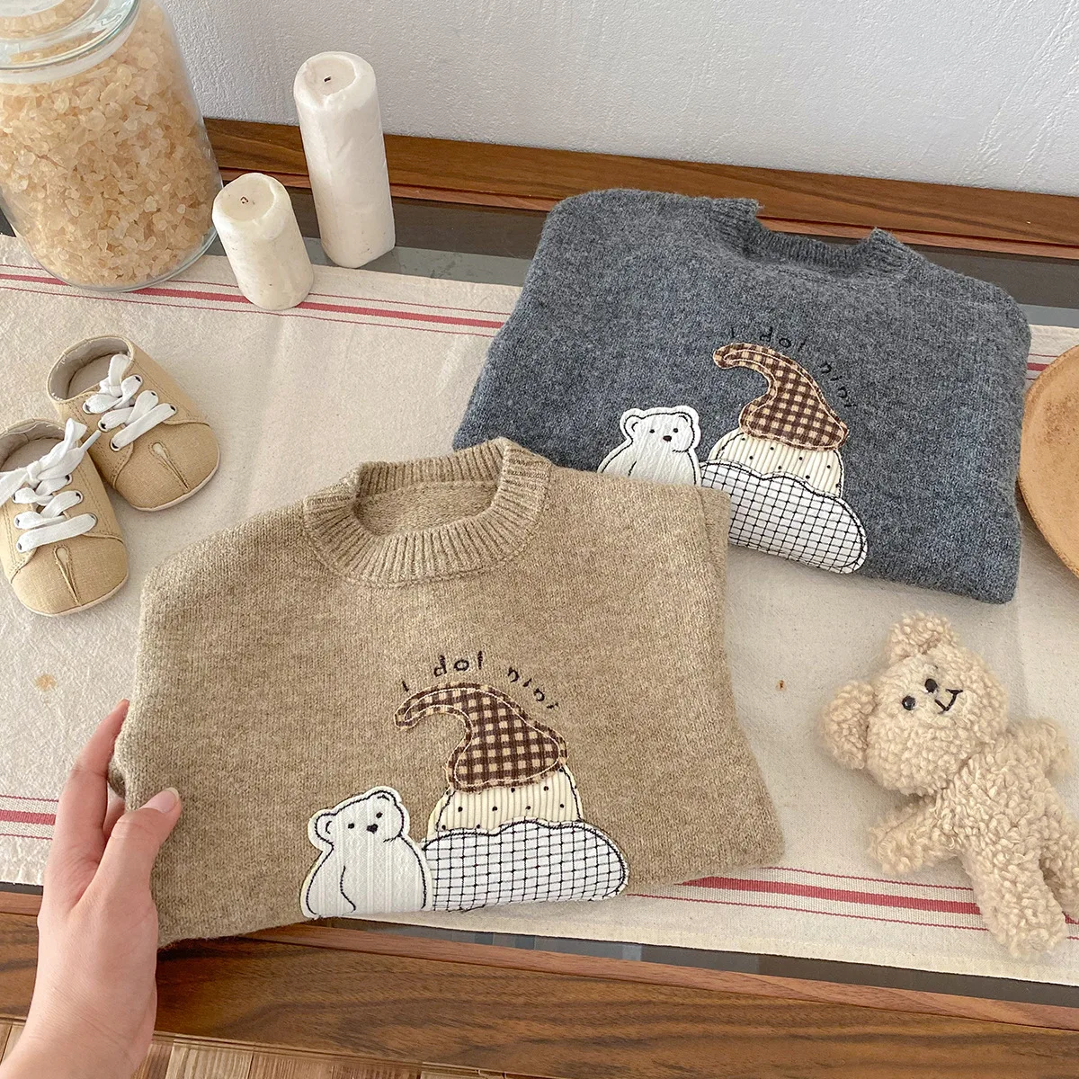 2024 Autumn Winter Baby Boys Sweaters Cartoon Patched Cotton Knitted Infant Boys Pullovers Warm Thick Toddler Boys Knitwears