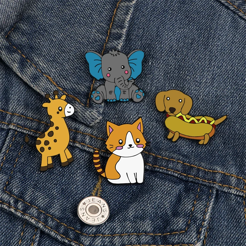 Funny Animal Brooches Custom Elephant Cat Giraffe Dog Brooches Bag Shirt Jackets Lapel Pin Badges Cartoon Jewelry Gift for Kids